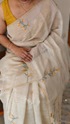 Light Beige and mustard Linen chanderi saree - X32