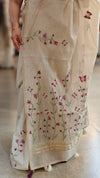 Light Beige and Dark pink linen chanderi saree - X32