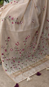 Light Beige and Dark pink linen chanderi saree - X32