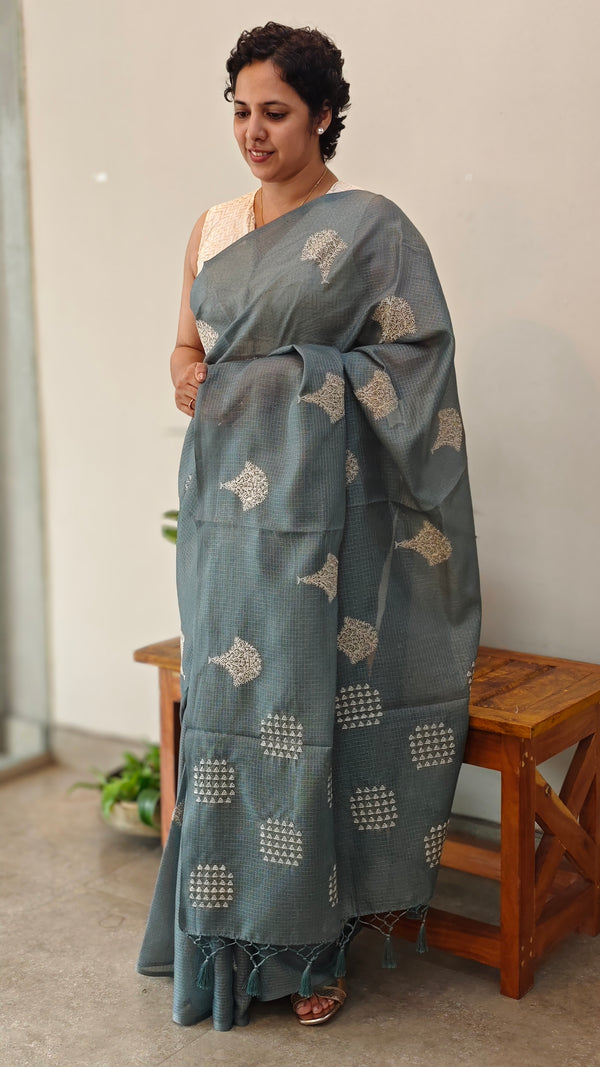 Agean Blue embroidered net kota saree