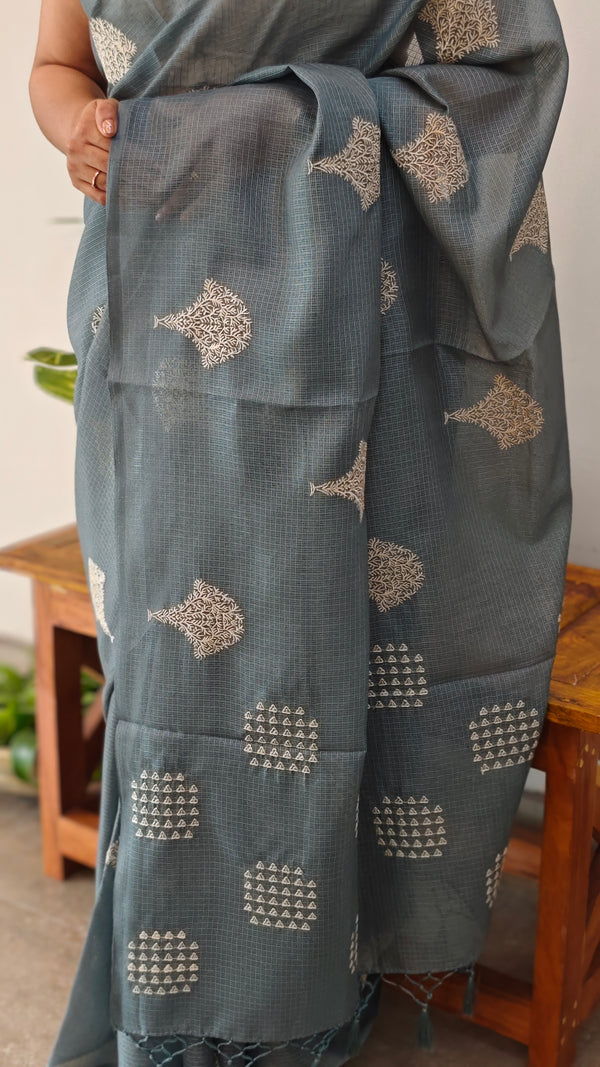 Agean Blue embroidered net kota saree