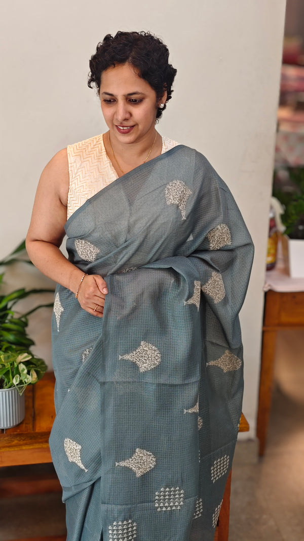 Agean Blue embroidered net kota saree