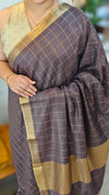 Coffee brown checked bagalpuri silk saree - BPR3