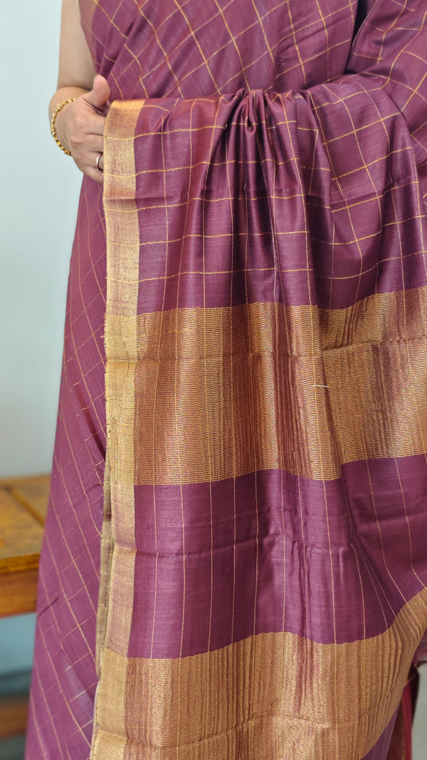 Wine shade checked bagalpuri silk saree - BPR3