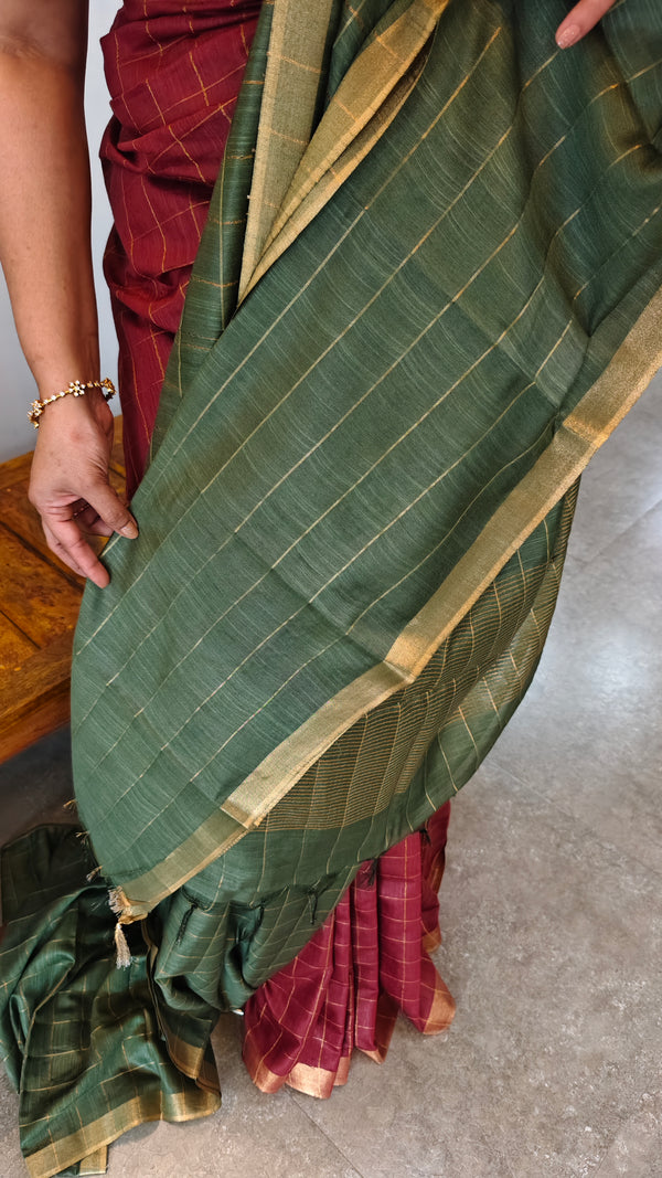 Green checked bagalpuri silk saree - BPR3