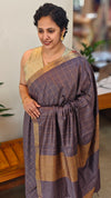 Dark grey checked bagalpuri silk saree - BPR3
