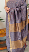 Dark grey checked bagalpuri silk saree - BPR3