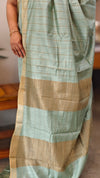 Mint green checked bagalpuri silk saree - BPR3