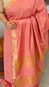 Peach checked bagalpuri silk saree - BPR3