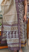 Dark mauve and off white printed tussar silk suit
