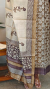 Dark beige and off white printed tussar silk suit