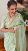 Mint green linen silk saree - DR42