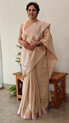 Rosy beige linen saree - DR42