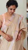 Rosy beige linen saree - DR42