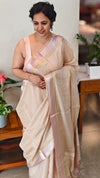 Rosy beige linen saree - DR42