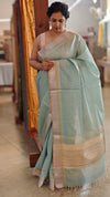 Powder blue linen silk saree - DR42