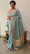 Powder blue linen silk saree - DR42