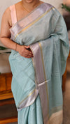 Powder blue linen silk saree - DR42