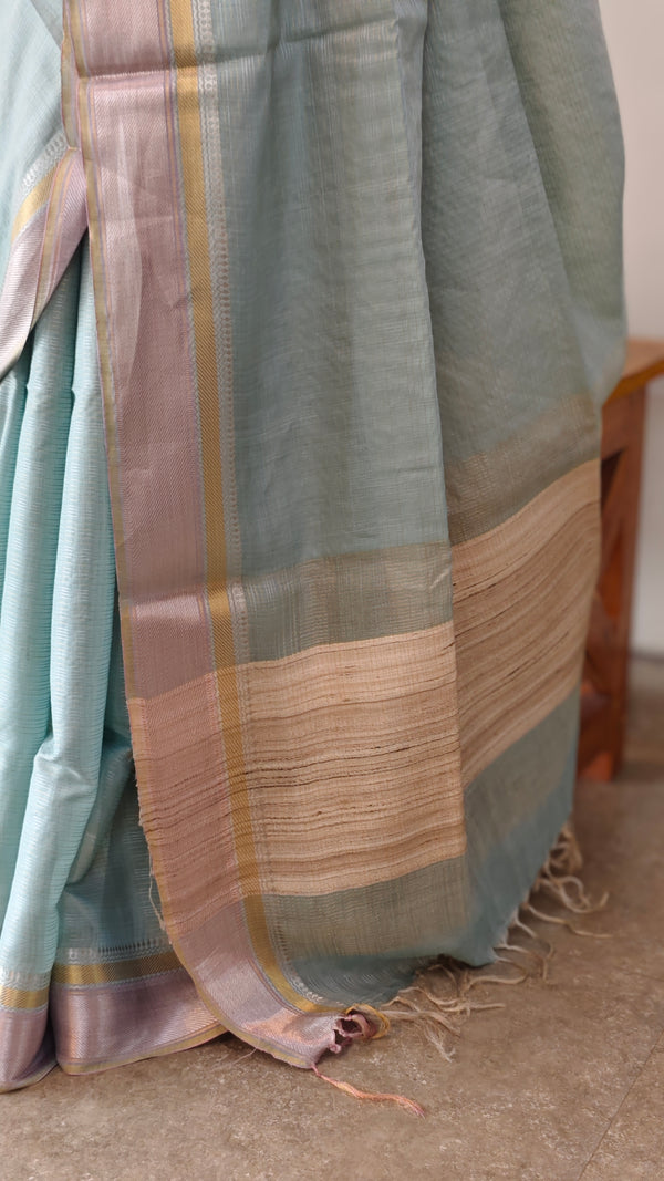 Powder blue linen silk saree - DR42