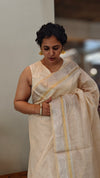 Light beige linen silk saree - DR42