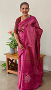 Dark pink lined noil tussar with cross stitch embroidery - S122