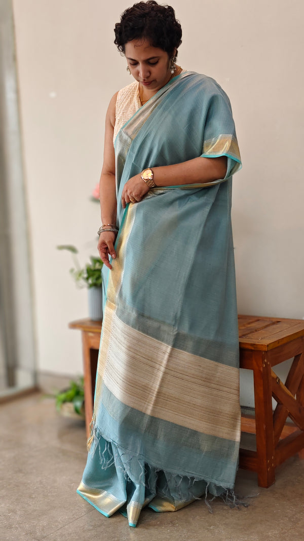 Stone blue linen silk saree - DR42