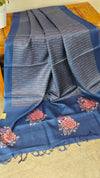 Classic blue lined noil tussar saree - S122