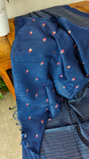 Classic blue lined noil tussar saree - S122