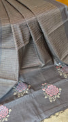 Grey lined noil tussar silk saree - S122