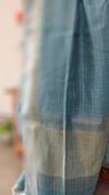 Aegean blue linen silk saree - DR42