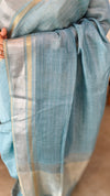 Aegean blue linen silk saree - DR42