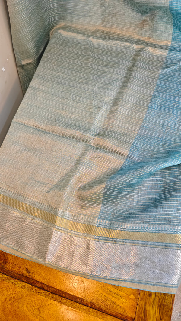 Aegean blue linen silk saree - DR42
