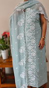 Aqua blue embroidered georgette suit - CM35
