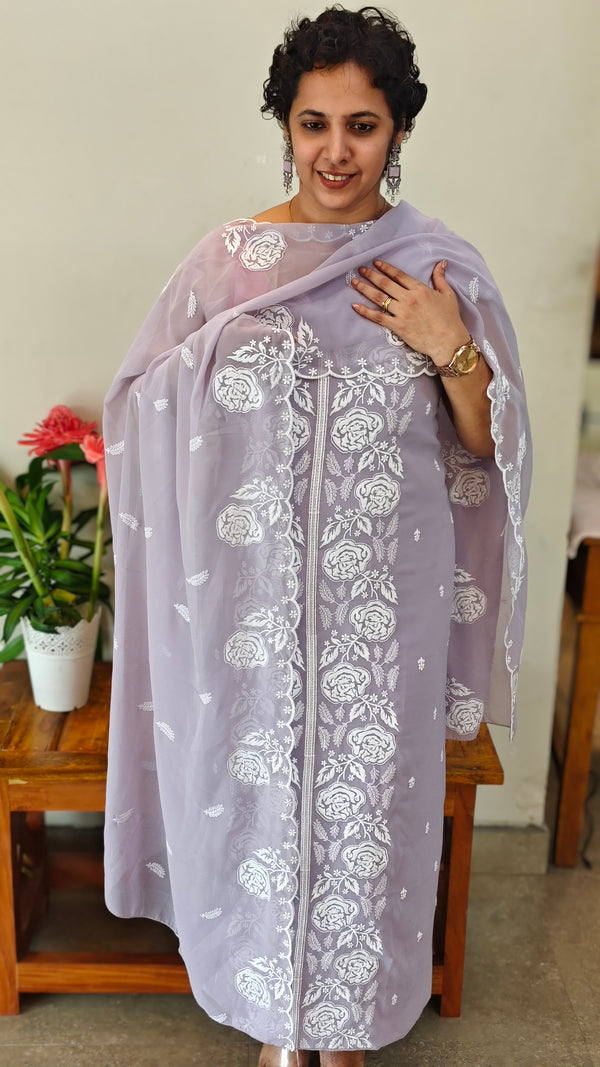 Lavender embroidered georgette salwar suit - CM35