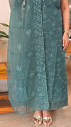 Turquoise Crushed Organza Embroidered Suit - LMC18