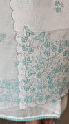 Off white and teal applique net kota suit