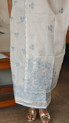 Off White and powder blue Applique net kota suit