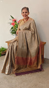 Slate Grey checked tussar silk saree - 25RP