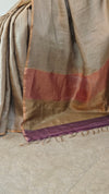 Slate Grey checked tussar silk saree - 25RP