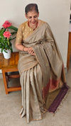 Slate Grey checked tussar silk saree - 25RP