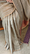 Slate Grey checked tussar silk saree - 25RP