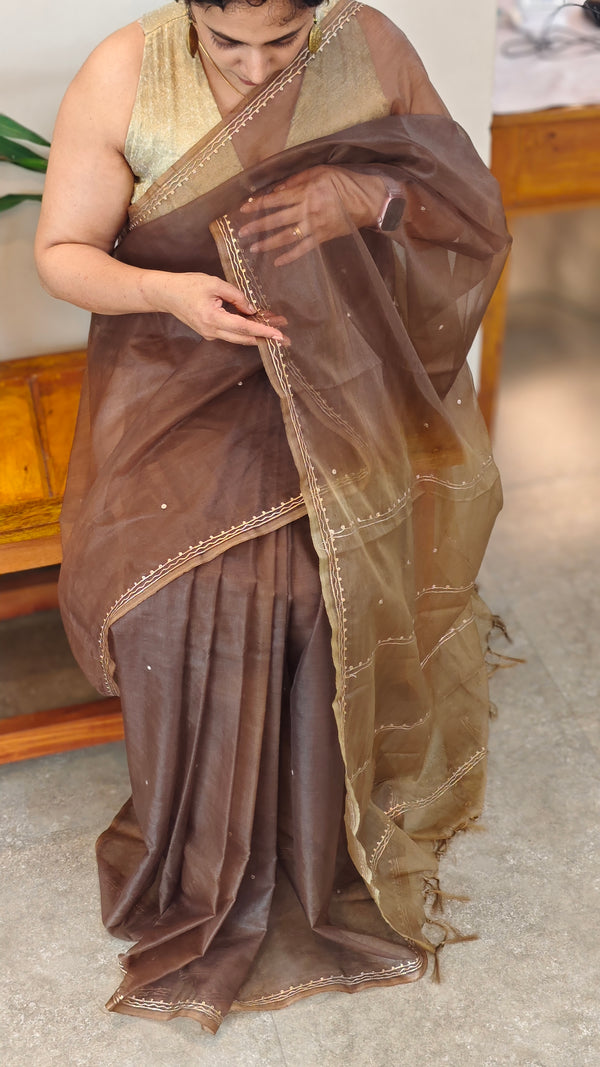 Dark Brown Organza saree- TD16