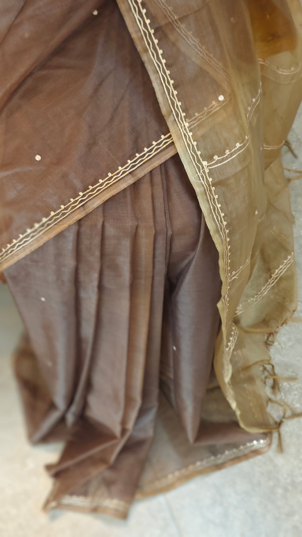 Dark Brown Organza saree- TD16