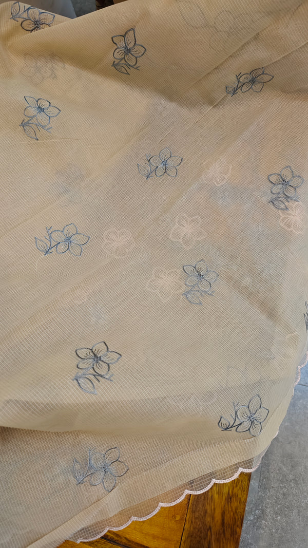 Beige embroidered net kota saree - WQ80
