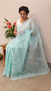 Teal blue embroidered net kota saree - WQ80