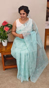 Teal blue embroidered net kota saree - WQ80