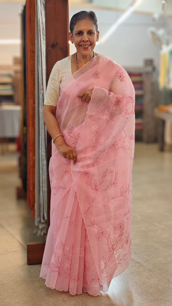 Pink embroidered net kota saree - WQ80