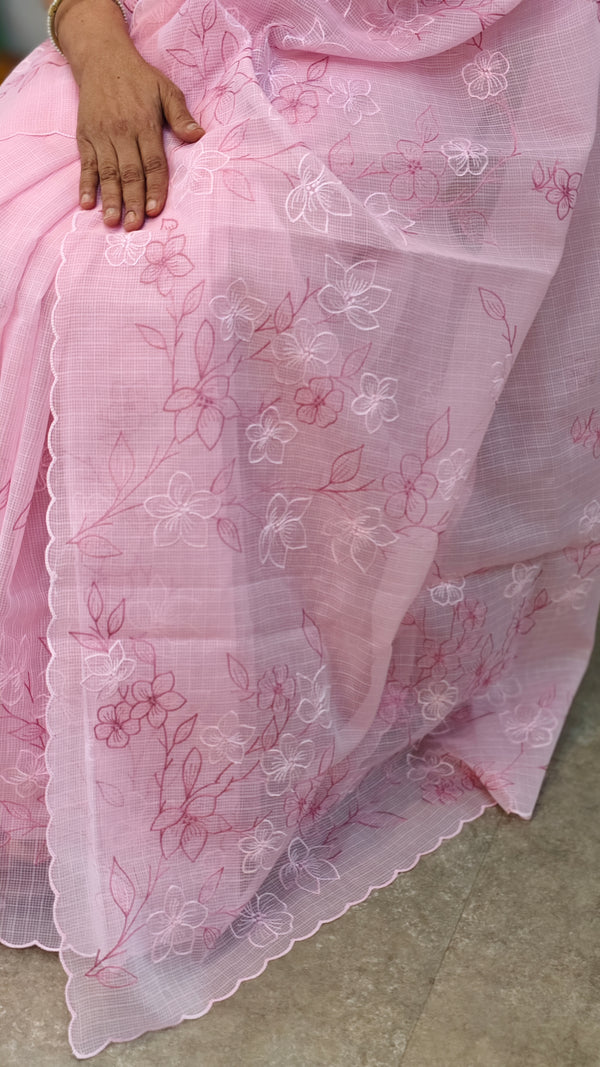 Pink embroidered net kota saree - WQ80