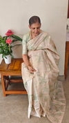 Beige and pista green pure handloom desi tussar silk saree - 692T