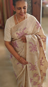 Beige and Lilac pure handloom desi tussar silk saree - 692T